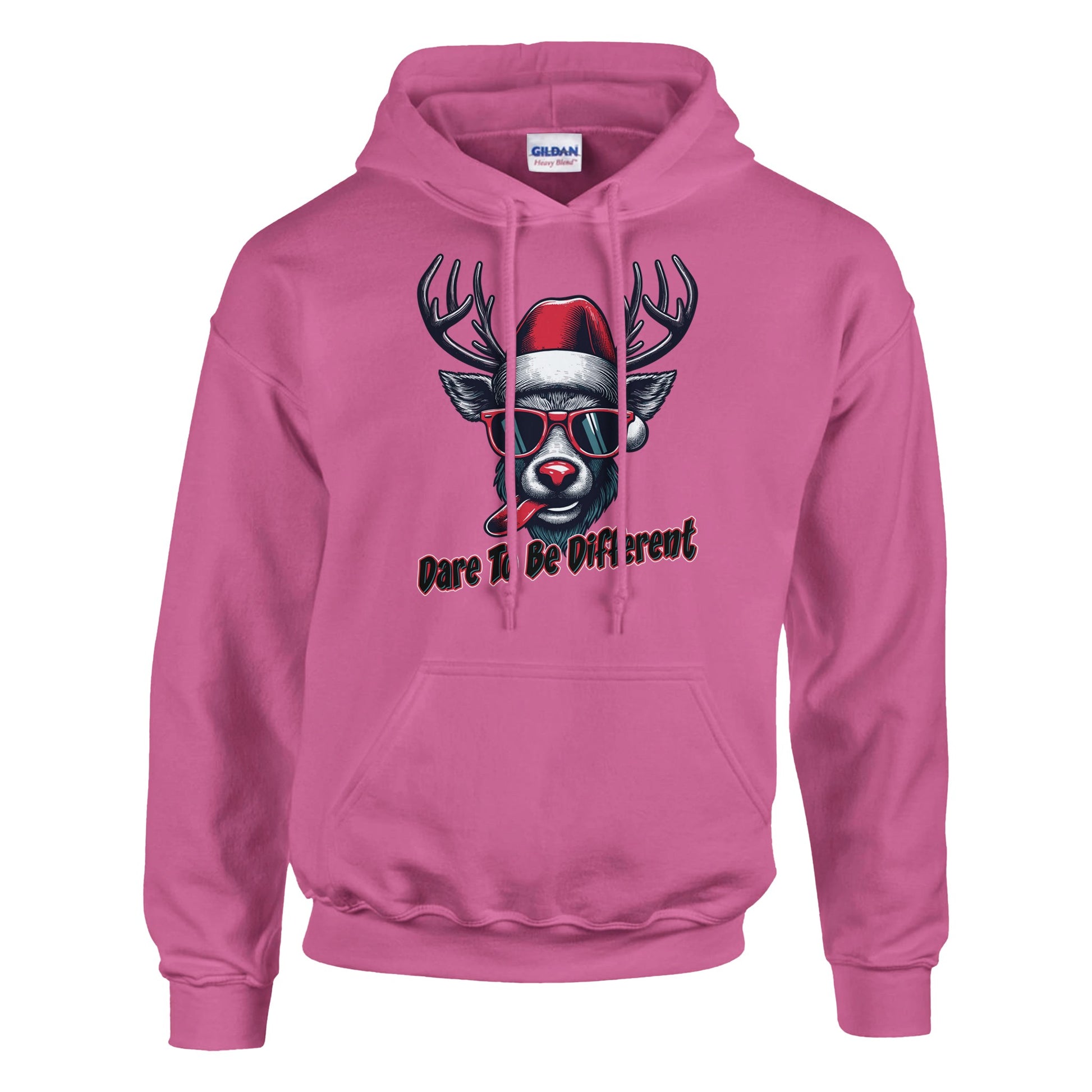 Comfortable Pink hoodie with Rudolph and Dare to be Different words