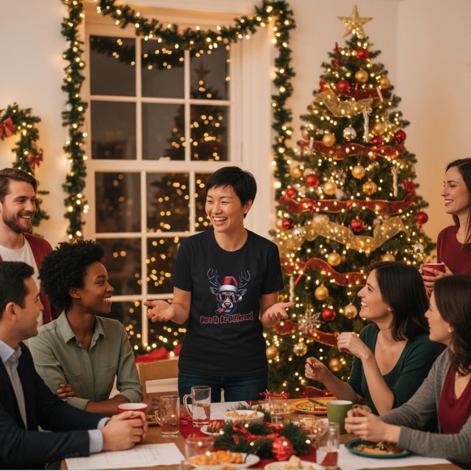 Dare to Be Different Christmas Reindeer T-Shirt | Funny Holiday Graphic Tee | Sizes S–3XL