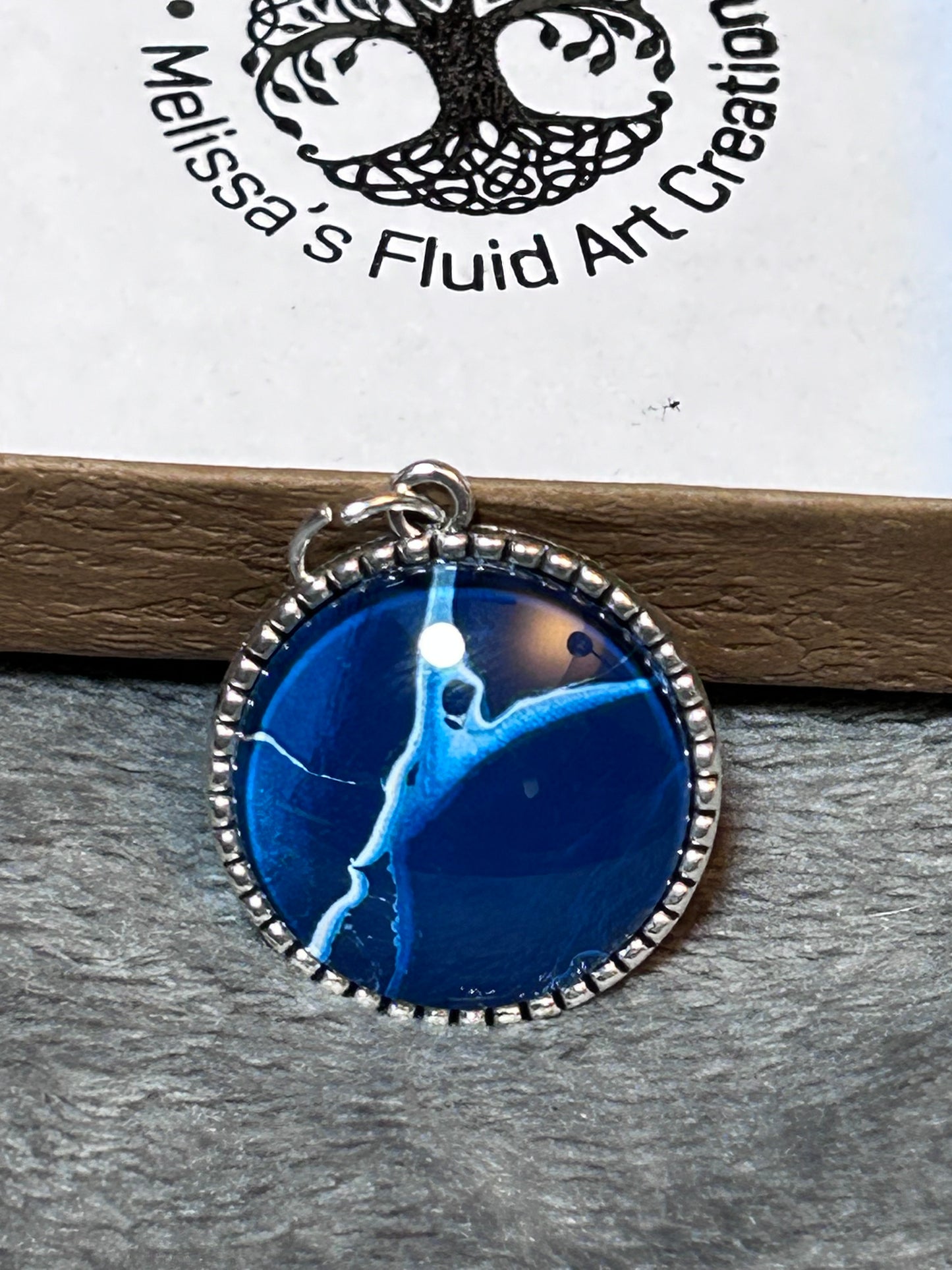 Tree of Life Pendant with Hand-Poured Blue Fluid Art — One-of-a-Kind Elegance